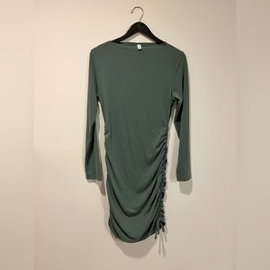 Olive ruched long sleeve dress